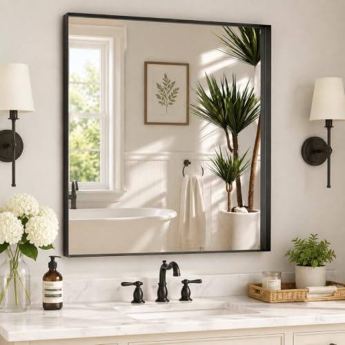 Dimelax 36”x 30” Black Bathroom Mirrors for Over Sink, Rectangle Mirrors