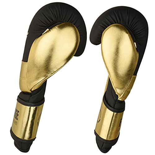 Fistrage Boxing Gloves Metallic Leather Mma Training Muay Thai Kick Boxing Sparring Heavy Bag Workout Glove Mitts For Men & Women (Golden-Black, 12 Oz) #TOP4