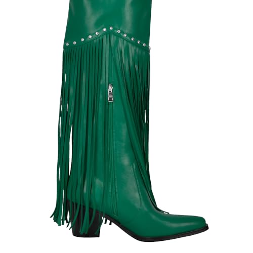 Image of richealnini Western Thigh High Cowboy Boots with Fringe Over Knee Wide Calf Cowgirl Boots