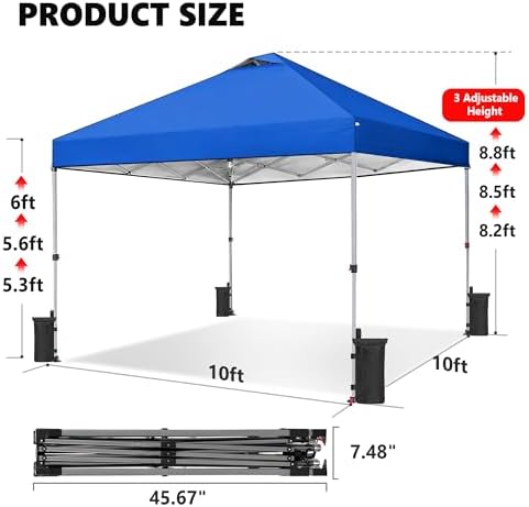 OLIXIS 10x10ft 1-Person Pop Up Canopy Tent, Heavy Duty One Push Setup Portable Outdoor Shelter for Beach Events Camping with Rolling Carry Bag, Navy Blue