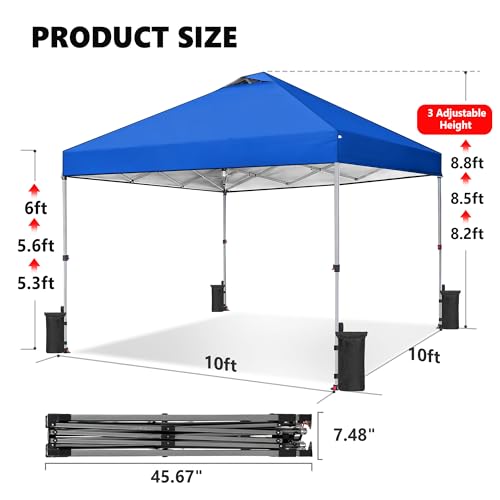 OLIXIS 10x10ft 1-Person Pop Up Canopy Tent, Heavy Duty One Push Setup Portable Outdoor Shelter for Beach Events Camping with Rolling Carry Bag, Navy Blue