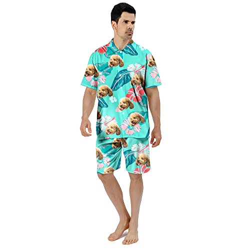 Cara Personalizada Verano Camisa Hawaiana | Personalizada Foto Flor Imprimir Camisetas | Camisa de los Hombres para la Fiesta en la Playa para el Marido Novio Hermano Papá Hijo (Patrón Estilo 3)
