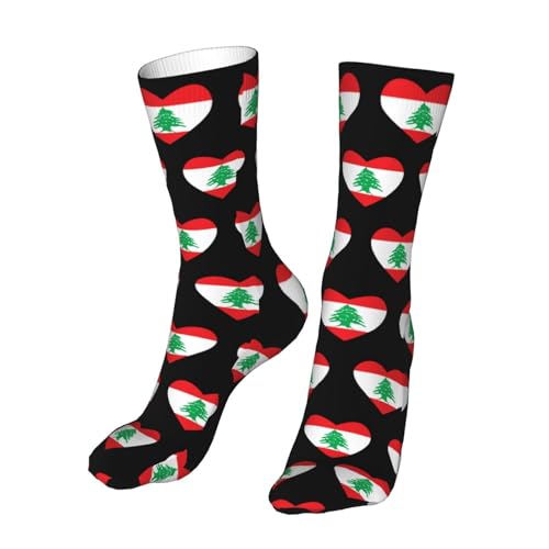 Flag of Lebanon Heart Casual Calf Socks for Men's and Women's Soft Comfortable Winter Warm4