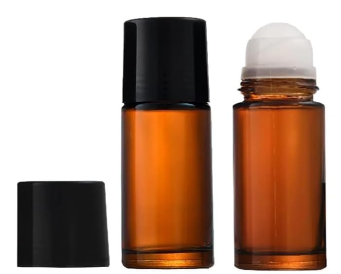 2 Pcs Brown 50ml Glass Essential Oil Roller Bottles Refillable Roll on Bottles Empty Deodorant Bottle, Refillable Containers Accessories, Containers Rollerball Bottles for Fragrance Roller Bottles