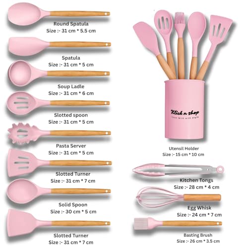 Image of Premium Silicone Kitchen Spatula Set for Cooking | Heat Resistant Spatula for Non Stick Pan with Wooden Handle & Holder | Steel Core Silicone Spatula | Non-Stick Kitchen Utensils Set (12 Pcs)
