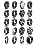 20Pcs Stainless Steel Fidget Rings for Men Women Non Tarnish - Anxiety Relief Smooth Black Spinner Ring Set Mens Wedding Band Daily Engagement Promise Rings Jewelry Gift Comfort Fit Size 9