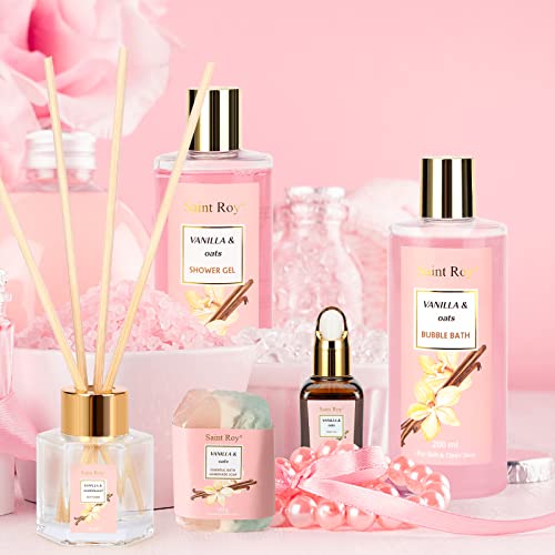 Spa Gift Basket Vanilla Oat 14 Pcs Bath Scents For Women,Bath Gift Set Enriched Shea Butter. Home Spa With Shower Gel, Body Oil, Diffuser, Shower Steamer & More For Mom #TOP3