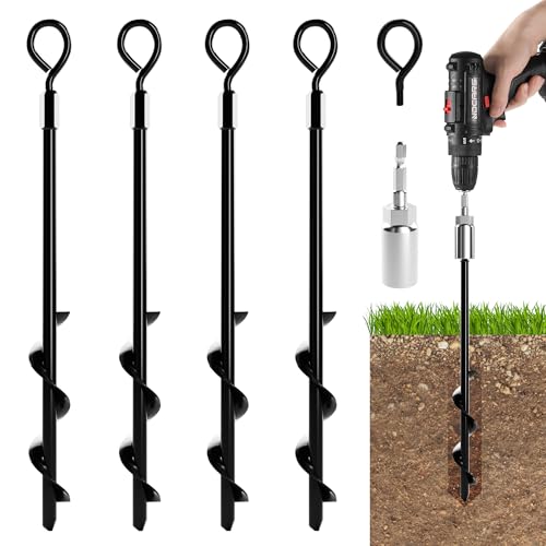 14.4'' Ground Anchors Screw in - Heavy Duty for High Winds - Ground Stakes Earth Anchors - Shed Anchor Kit Auger Anchor, Swing Set, Tent, Trampoline, Gazebo, Carport, Trap Anchors Hurricane Tie Down