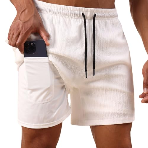 Men's Summer Board Shorts Adjustable Drawstring Quick-Drying Shorts with Liner Swim Trunks