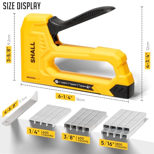 SHALL Light Duty Staple Gun for Wood - Yellow Upholstery Staple Gun with 1600pcs JT21 Staples 1/4, 5/16, 3/8 inch and Staple Remover - Fabric Stapler Gun for Crafts, DIY, Decoration by SHALL - Used condition - Image 2