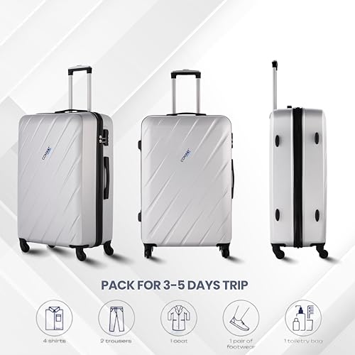 Image of CONWAY Aero 55cm, 20 inch, Cabin Trolley Bag, ABS Hard Case Suitcase, 8 Wheels, TSA Lock, Lightweight Travel Luggage Trolley Bags - Silver
