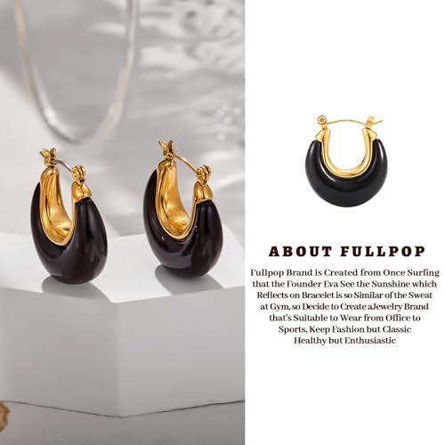 Image of Fullpop Vintage Earrings for Women, Chunky 14K Gold Plated Resin Hoop Earrings Lightweight Hollow Drop Earrings Hypoallergenic Earrings for Women Vintage Anthropologie Jewelry Gifts for Women