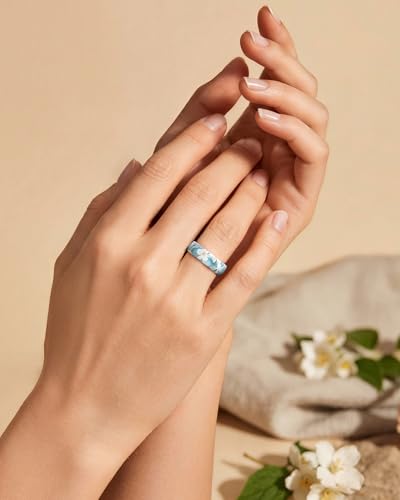 Image of Egnaro Women's Silicone Statement Rings, 5.2mm Wide 2mm Thick Rubber Printed Floral Wedding Bands For Her Size 4-12