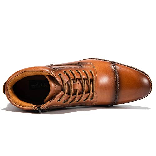 Arkbird Men'S Brown Leather Oxford Dress Ankle Boot Fashion Casual Mid Top Chukka Boots For Men Cap Toe Rubber Sole Lace Up Side Zip Business Work Shoe Size 11 thumb #2