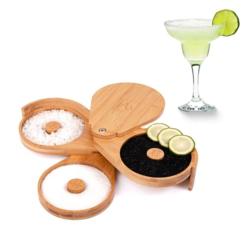 Vaisoeny Margarita - Set saliera in bambù per cocktail con 6 succhi di frutta spugne e 4 tappetini antiscivolo, Bloody Mary, Manhattan saliera per bar e feste in casa