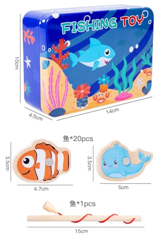 Image of 21Pcs Magnetic Fishing Game Wooden Montessori Counting Fishing Toys For Kids 3 4 5 Years Old Preschool Learning Toys Gifts For Toddlers Girls Boys (Fishing Tin)