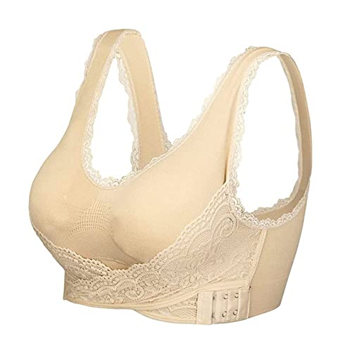 Manxing Soutien Gorge sans Armature Femme Soutien Gorge de Sport Dentelle Push Up Confortable Respirant Sport Bra avec Coussinets Amovible,XXL,Beige Cover