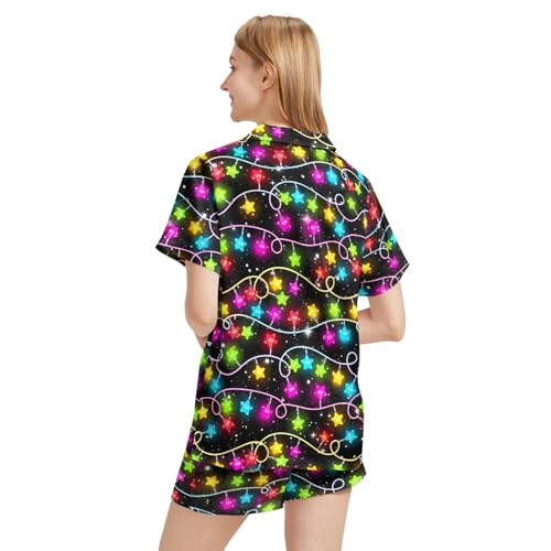 Image of Silk Satin Pajama Set for Women Summer Lounge Pjs Sets 2 Piece Suit Ladies Button Down Tops And Shorts Sleepwear