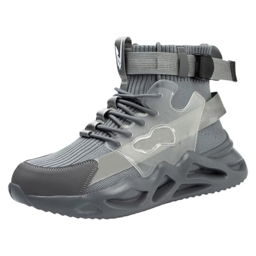 Work Sneakers for Men Fashion Lace Up High Top Sneakers Adjustable Buckle Running Shoes Non Slip Breathable Lightweight Athletic Shoes - Main Image
