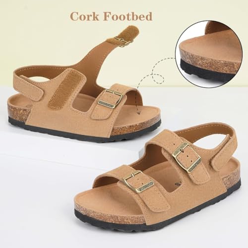 Image of ZUSERIS Kids Toddler Sandals Boys Girls Cork Footbed Sandal Comfort Double Buckle Slip On Slippers with Adjustable Back Strap