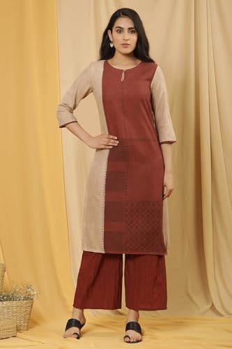 Image of W Women Red Geometric Print Viscose Kurta Set With Parallel Pant