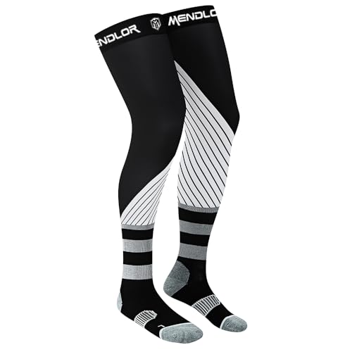 MENDLOR Motorcycle Riding Socks Motocross Dirt Bike Men Women Adult Mx Knee Brace Socks (US, Alpha, Medium, Regular, Regular, Black White)