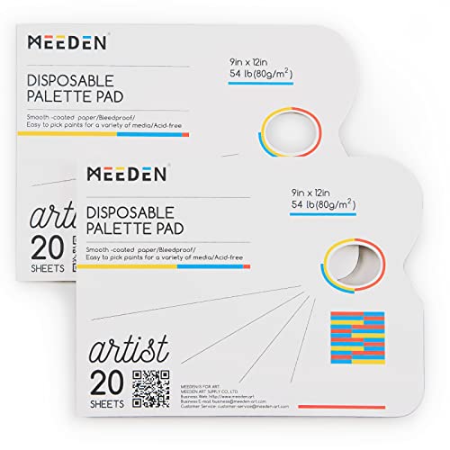 Meeden Disposable Palette Paper Pad, 9X12 Inch, 40 White Sheets, 54 Lb, Glue-Bound, Bleed-Proof Paint Palette With Thumb Hole, For Oil Paint, Acrylics, Watercolors & Gouache #TOP7