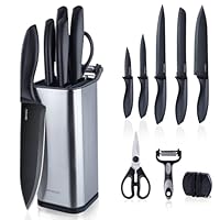 RAXCO Knife Set with Block,10-Piece Kitchen Knives Stainless Steel,Pro-Sharpened for Cooking/Slicing/Chopping,Black