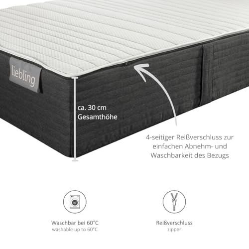 liebling XXXL 7-Zonen Kaltschaummatratze Mammut 30 cm Höhe mit Duo Härtegrad H2 / H3 90 x 200 cm, anthrazit
