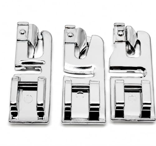Image of ZENITH 3-Piece Hemming Presser Foot Set for Low Shank Sewing Machines | 4mm Hem Foot, 6mm Wide Hem Foot & 6mm Lace Pico Rolled Hem Foot | Compatible with Usha Janome, Singer, Brother
