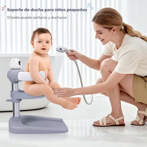 Miniatura 8 de Brolteja Soporte Baño Bebe,Soporte De Baño Y Ducha Para Bebé,Torre De Bañera Ajustable Para Bebé Que Se Pone De Pie, Portátil Soporte De Ducha Con Base Antideslizante, Durante 8-36 Meses