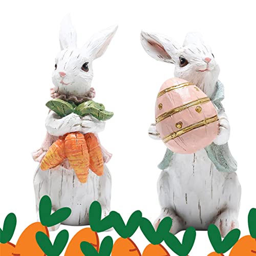 Estatuetas de coelho | Enfeites de coelhinho da Páscoa pacote com 2, estatuetas coloridas de coelhos