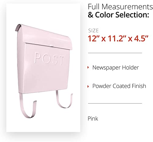 Image of NACH Mailboxes for Outside Wall Mount, 12 x 11.2 x 4.5 inch, Pink Wall Mounted Mailbox, Waterproof Mailbox with Outdoor Newspaper Holder - The Euro Mailbox