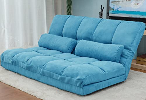 Emkk Chair With Back Support-Double Seating For Adults & Kids,W Adjustable Couch Fully Backrest 2 Pillows Gaming Living Room,Light Blue, Folding Chaise Lounge Floor Sofa #TOP8
