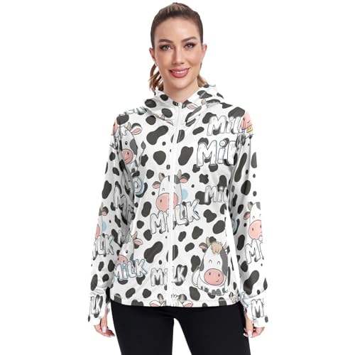 Chemise de protection solaire légère pour femme avec fermeture éclair Fun Cow