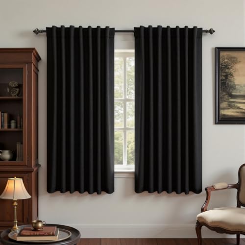 Image of KOUFALL Short Black Out Curtains for Bedroom Bathroom Small Window,Linen Blackout Back Tab Cortinas Cortas para Ventanas Pequenas Cuarto
