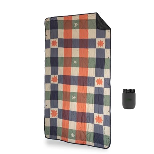 Gravel UltraPak™Packable Outdoor Puffy Camping Blanket - Nylon 20D Fabric, Lightweight, Hands-Free Snap, Easy Clean, Ideal Waterproof Outdoor Blanket for Camping & Hiking - Plaid