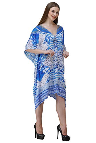 Image of RAVI RAJORIA Georgette Digital Printed Beach Wear Kaftan Blue Free Size R800 | Multi Color 2