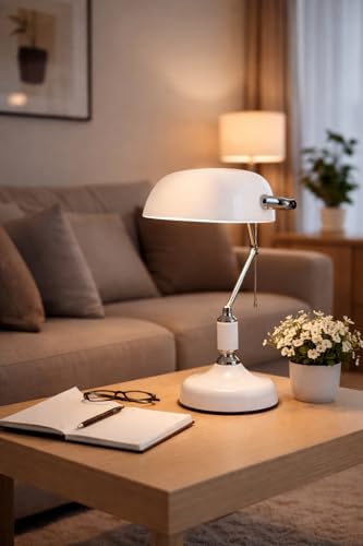 Image of HDC Artistica Modern Metal Table Lamp with Adjustable Arm & Dome Shade | Premium Matte White Finish Reading Lamp | Minimalist Nordic Desk Light for Study Room, Home Office & Living Room Decor