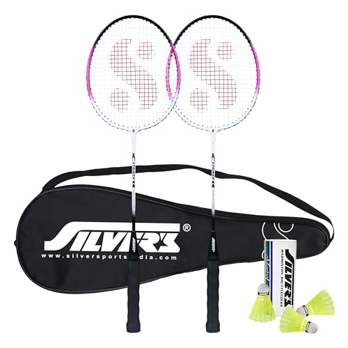 Silver's Aluminium Stricker Badminton Kit (2 Racquets with Full Cover, 1 Box Plastic Shuttlecock Pack of 3)(Pink/Black)