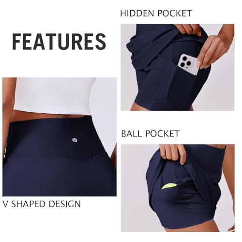 Image of PINSPARK Womens Tennis Skirt High Waisted Golf Skort with 2 Pockets Stretchy Athletic Skirts for Workout Pickleball Running