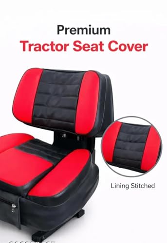Image of Premium Tractor Seat Cover, Black and Red, Lining Stitched, Universal Fit for Most Tractor Models
