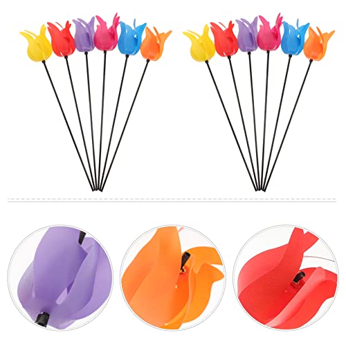 Hemoton 12Pcs Tulip Flower Wind Spinners Windmills Whirligig Lawn Yard Garden Decorations (Random Color) #TOP3