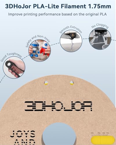 Image of 3DHoJor PLA Filament 1.75mm,3D Printer Filament,1kg Cardboard Spool (2.2lbs),Dimensional Accuracy + /- 0.03 mm,Vacuum Packaging,Odor Free,Clog Free, Fit Most 3D FDM Printer,Yellow