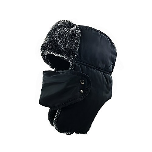AIMKU Winter Trooper Hat,Trapper Hat with Detachable Water Resistant Facemask Mask,Ear Flap Chin Strap with Windproof Mask