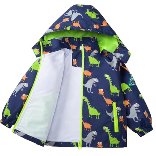 IjnUhb - IjnUhb Kids' Waterproof Rain Jacket with Removable Hood – Navy Dinosaurs, Size 5/6 - Best Deal on Amazon