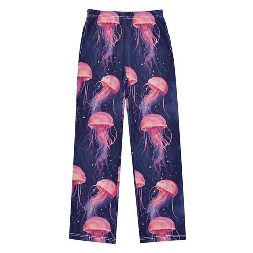 Pink Jellyfish Long Pajama Pants Elastic Waist PJ Bottoms with Pockets S A1104592