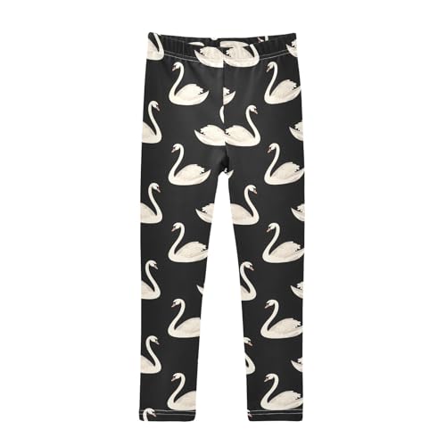 White Swan Black Background Girls Leggings Athletic Pants Tights Stretch Bottom