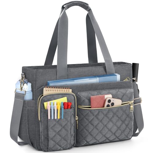 Image of SDYSM Teacher Tote Bag 15.6 inch Laptop Bag Work Bags for Women Nurse Tote Professional Computer Messenger Shoulder Bags Laptop Briefcase for Office, College, Nursing, Grey