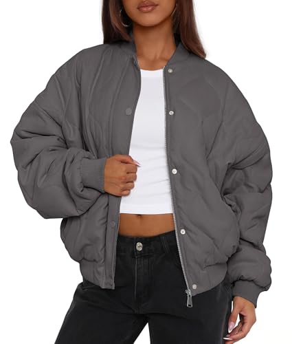 PRETTYGARDEN Women's Quilted Bomber Jacket, Lightweight, Dar